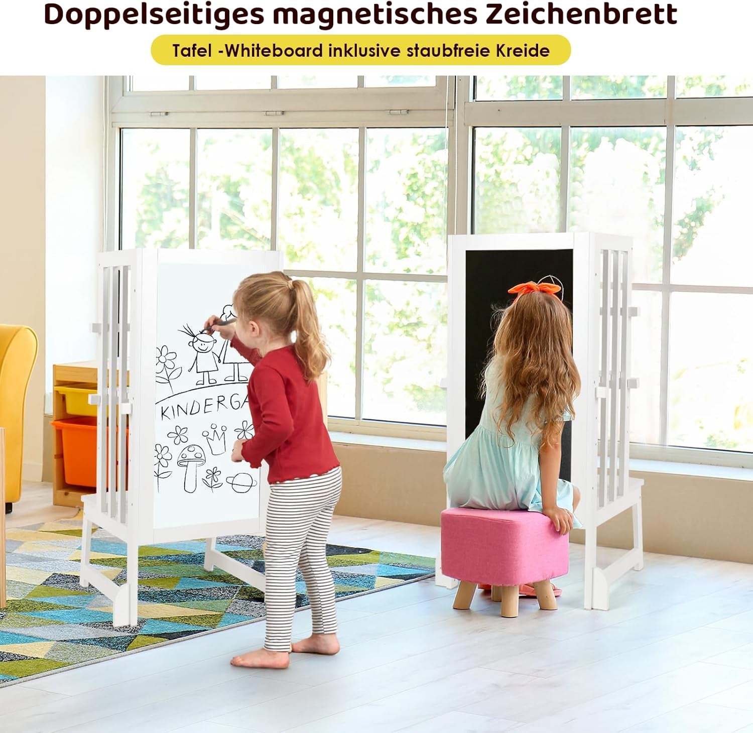 3 Stufen Höhenverstellbar Lernturm Und Tritthocker Für Kinder, a Förmiger Struktur, Sicherheitsgeländer, Für Kinder Im Alter Von 18-36 Monaten, Montessori Küchenhelfer, Bambusholz,Weiß