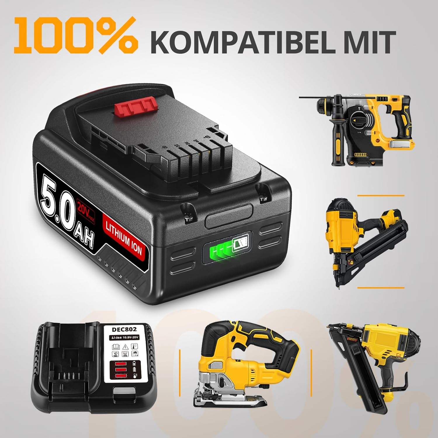 18V 5.0Ah Li-Ion Akku Ersatzakku Für Dewalt Akku 18V Max DCB200 DCB201 DCB184 DCB182 DCB181 DCB180 Mit Led-Anzeige Für Elektrowerkzeuge