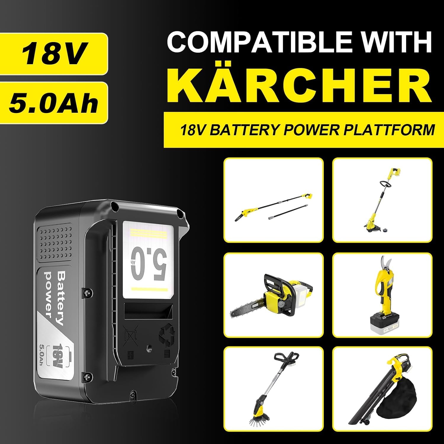18V 5.0Ah Ersatzakku Für Kärcher Battery Power 18/50 Akku Kompatibel Mit Kärcher 18V Battery Power Werkzeugen