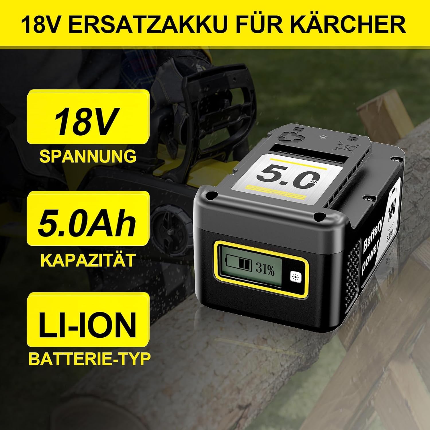 18V 5.0Ah Ersatzakku Für Kärcher Battery Power 18/50 Akku Kompatibel Mit Kärcher 18V Battery Power Werkzeugen