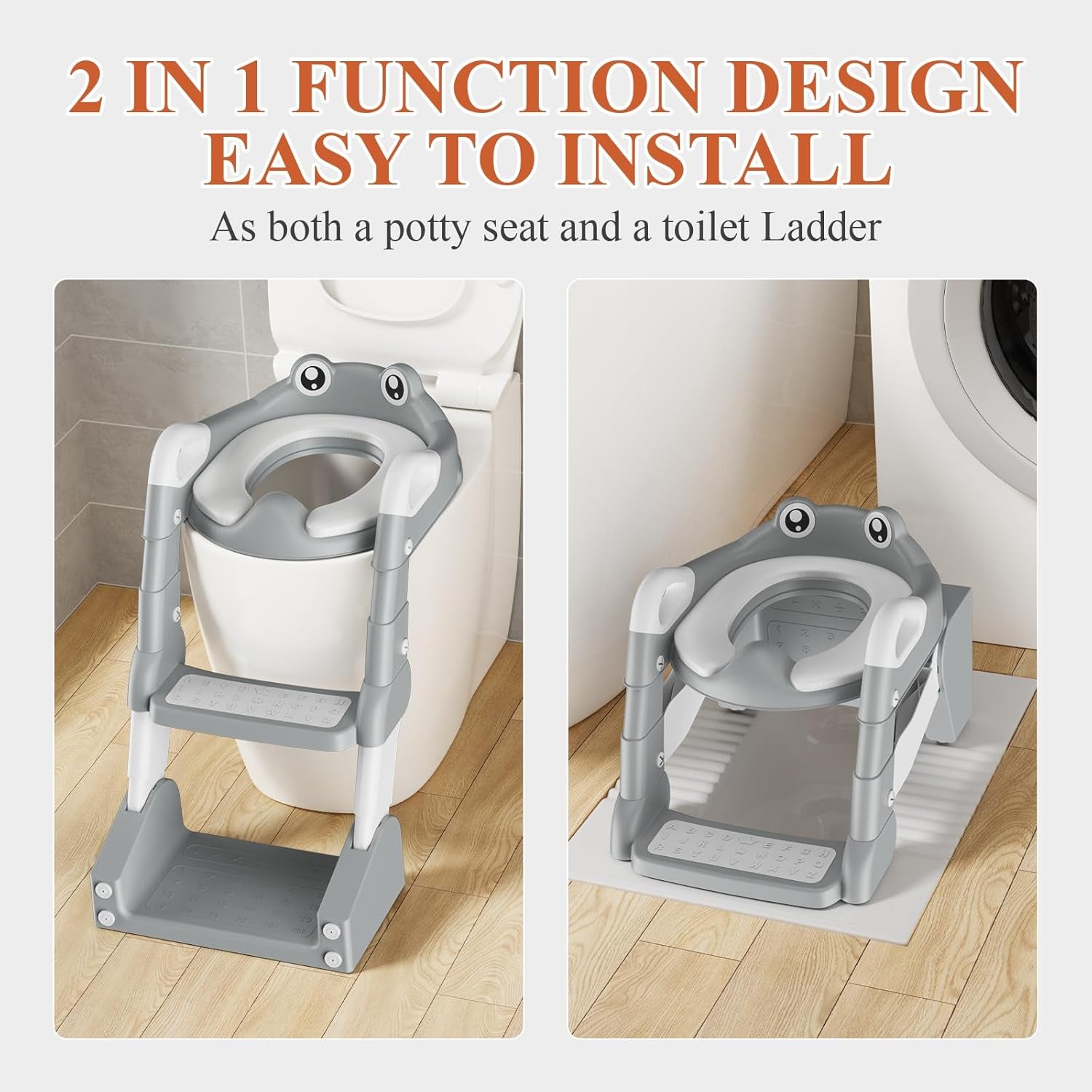 2 in 1 Toilettensitz Kinder, Toilettensitz Kinder Mit Treppe Für Jungen Mädchen Baby, Upgraded 2-In-1 Kinder WC Sitz Mit Treppe Mit Urinal Und Spritzschutz (Gray)