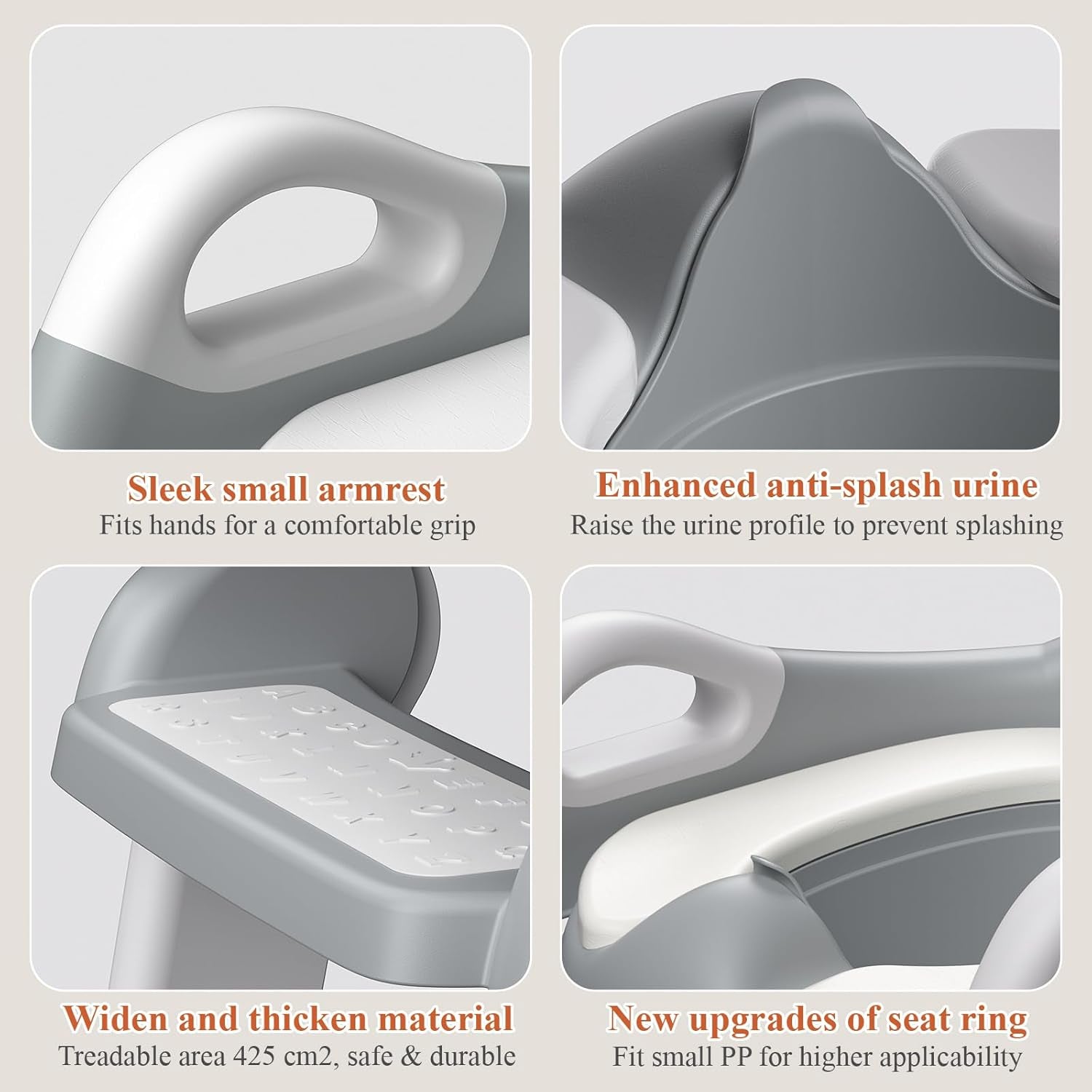 2 in 1 Toilettensitz Kinder, Toilettensitz Kinder Mit Treppe Für Jungen Mädchen Baby, Upgraded 2-In-1 Kinder WC Sitz Mit Treppe Mit Urinal Und Spritzschutz (Gray)