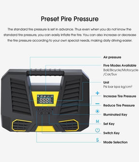 Tragbarer Luftkompressor, 150 PSI, 12 V DC, Reifenfüller Mit Lcd-Display Und Led-Lampe, Schwarz/Gelb