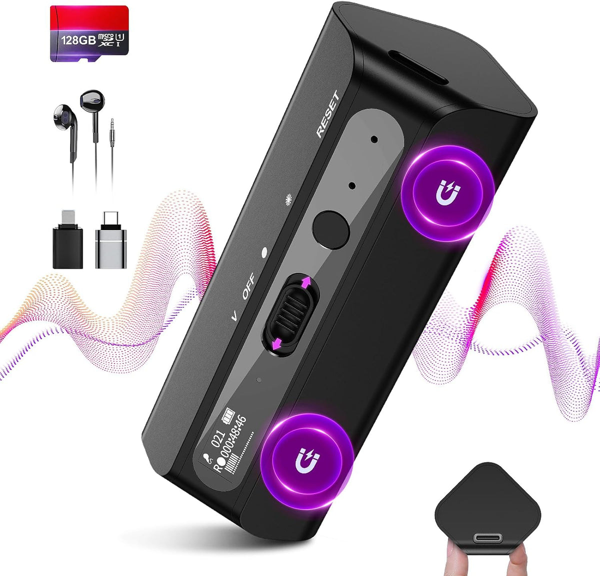 128G Voice Recorder - 9800Hrs Digitaler Sprachrekorder Mit AI Triple Noise Reductio, 30 Tage Daueraufzeichnung, Sprachaktivierter Rekorder Mit Bildschirmdarstellung, Für Meetings/Vorträge