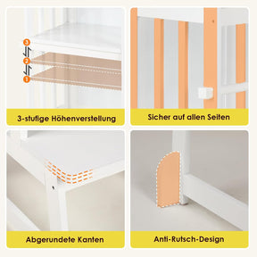 3 Stufen Höhenverstellbar Lernturm Und Tritthocker Für Kinder, a Förmiger Struktur, Sicherheitsgeländer, Für Kinder Im Alter Von 18-36 Monaten, Montessori Küchenhelfer, Bambusholz,Weiß