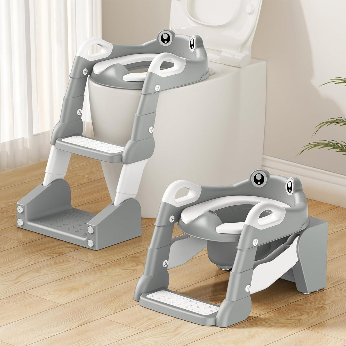 2 in 1 Toilettensitz Kinder, Toilettensitz Kinder Mit Treppe Für Jungen Mädchen Baby, Upgraded 2-In-1 Kinder WC Sitz Mit Treppe Mit Urinal Und Spritzschutz (Gray)